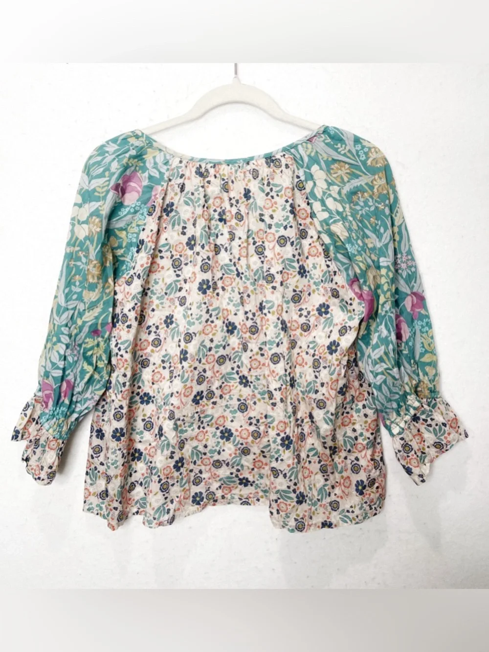 Natural Life Magnolia Cotton Top Seafoam Floral Bohemian Mixed Print 100% Cotton - Picture 4 of 9